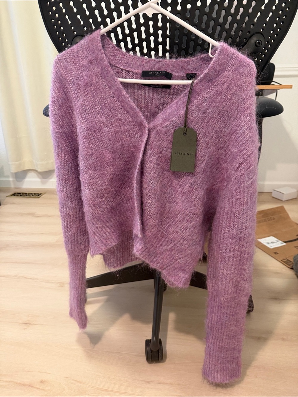 All Saints Lilac Fuzzy V-Neck Cardigan